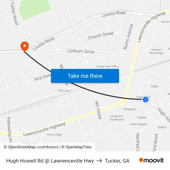 Hugh Howell Rd @ Lawrenceville Hwy to Tucker, GA map