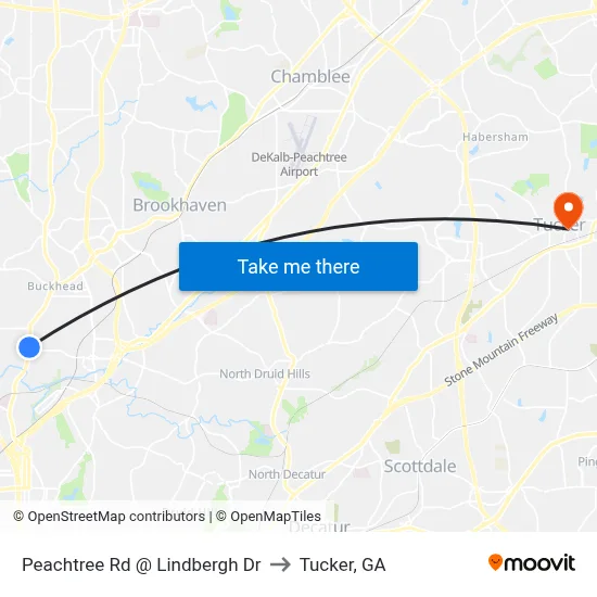 Peachtree Rd @ Lindbergh Dr to Tucker, GA map