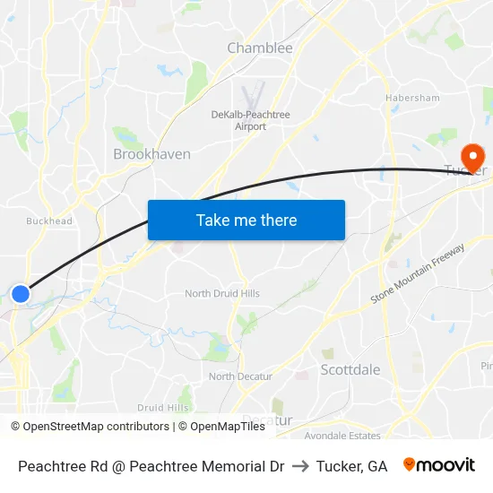 Peachtree Rd @ Peachtree Memorial Dr to Tucker, GA map