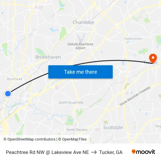 Peachtree Rd NW @ Lakeview Ave NE to Tucker, GA map