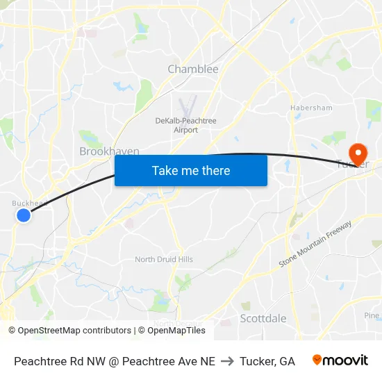 Peachtree Rd NW @ Peachtree Ave NE to Tucker, GA map