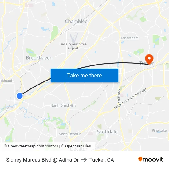 Sidney Marcus Blvd @ Adina Dr to Tucker, GA map