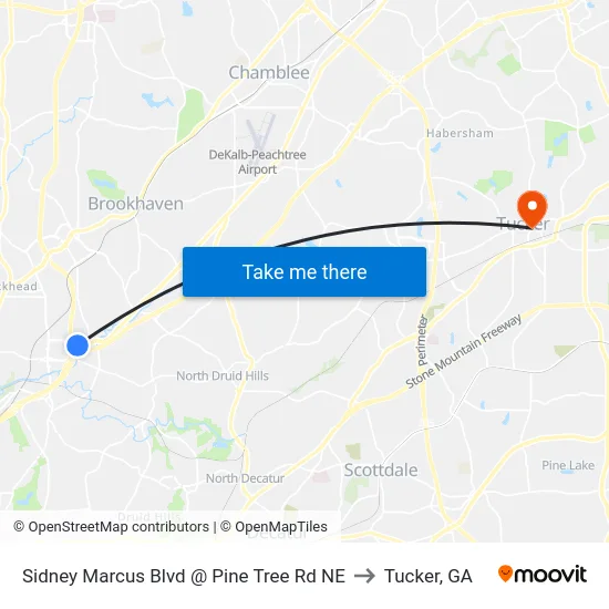 Sidney Marcus Blvd @ Pine Tree Rd NE to Tucker, GA map