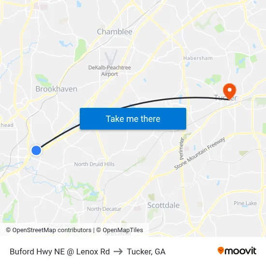 Buford Hwy NE @ Lenox Rd to Tucker, GA map