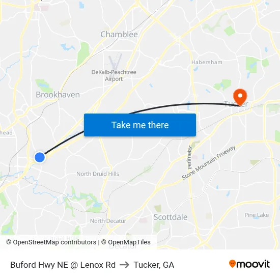 Buford Hwy NE @ Lenox Rd to Tucker, GA map