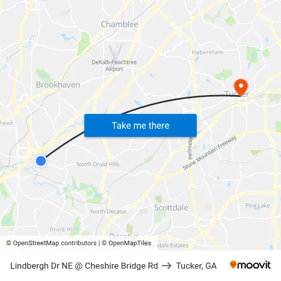 Lindbergh Dr NE @ Cheshire Bridge Rd to Tucker, GA map