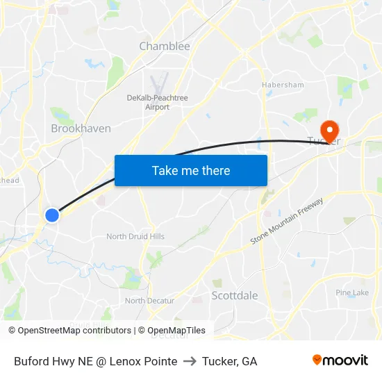 Buford Hwy NE @ Lenox Pointe to Tucker, GA map