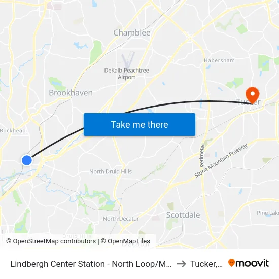 Lindbergh Center Station - North Loop/Morosgo Dr to Tucker, GA map
