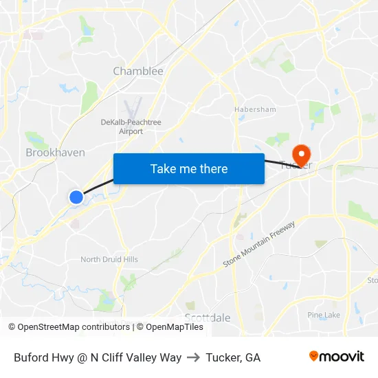 Buford Hwy @ N Cliff Valley Way to Tucker, GA map