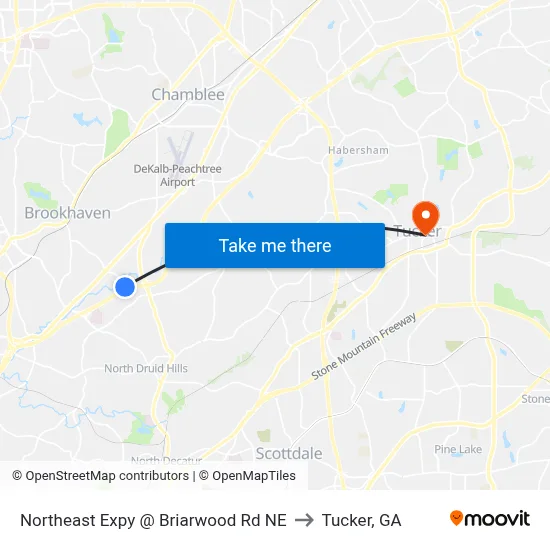 Northeast Expy @ Briarwood Rd NE to Tucker, GA map
