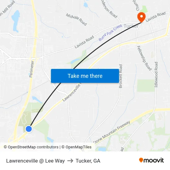 Lawrenceville @ Lee Way to Tucker, GA map