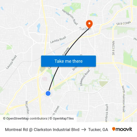 Montreal Rd @ Clarkston Industrial Blvd to Tucker, GA map