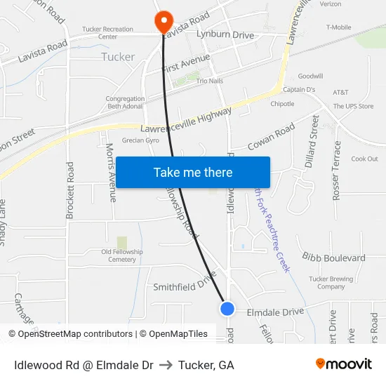 Idlewood Rd @ Elmdale Dr to Tucker, GA map
