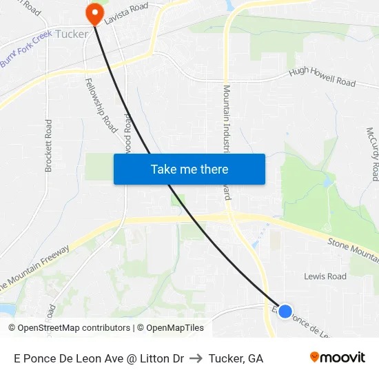 E Ponce De Leon Ave @ Litton Dr to Tucker, GA map