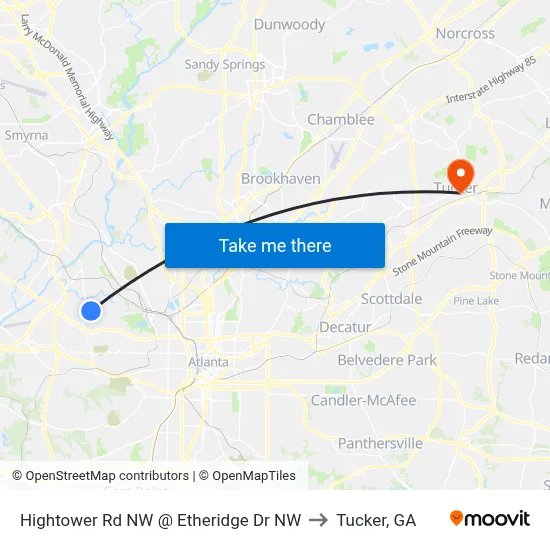 Hightower Rd NW @ Etheridge Dr NW to Tucker, GA map