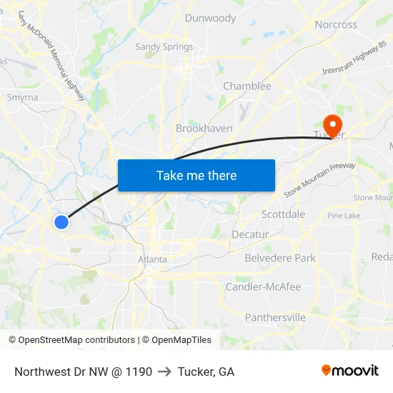 Northwest Dr NW @ 1190 to Tucker, GA map