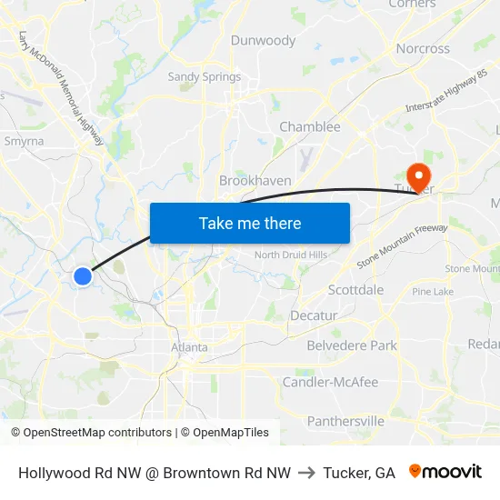 Hollywood Rd NW @ Browntown Rd NW to Tucker, GA map