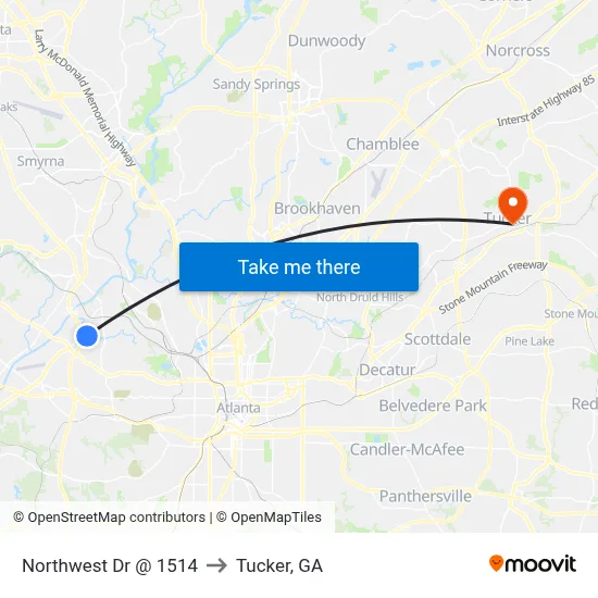 Northwest Dr @ 1514 to Tucker, GA map