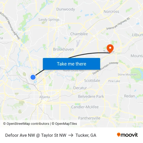 Defoor Ave NW @ Taylor St NW to Tucker, GA map