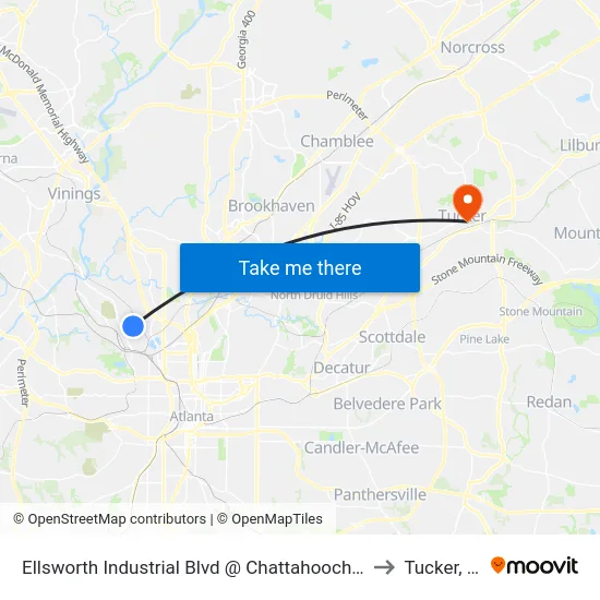 Ellsworth Industrial Blvd @ Chattahoochee Ave to Tucker, GA map