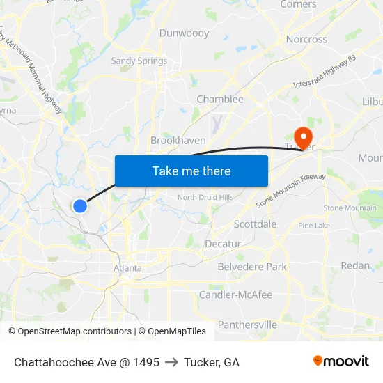 Chattahoochee Ave @ 1495 to Tucker, GA map