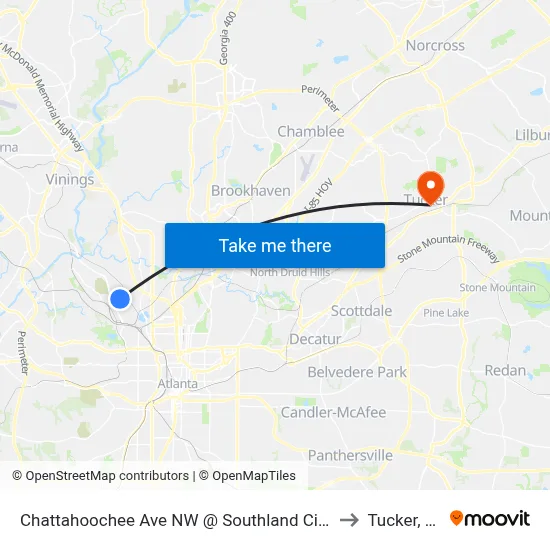 Chattahoochee Ave NW @ Southland Cir NW to Tucker, GA map
