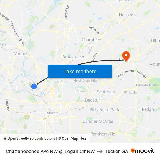 Chattahoochee Ave NW @ Logan Cir NW to Tucker, GA map