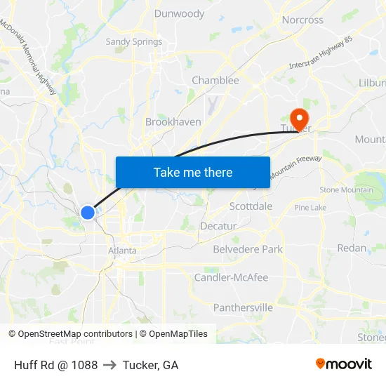 Huff Rd @ 1088 to Tucker, GA map