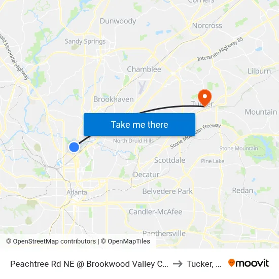 Peachtree Rd NE @ Brookwood Valley Cir NE to Tucker, GA map