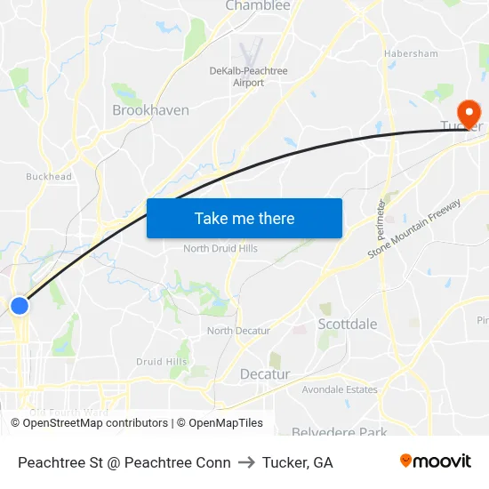 Peachtree St @ Peachtree Conn to Tucker, GA map