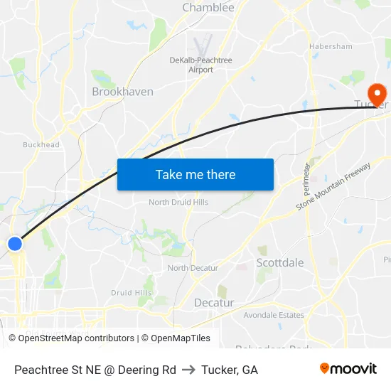 Peachtree St NE @ Deering Rd to Tucker, GA map