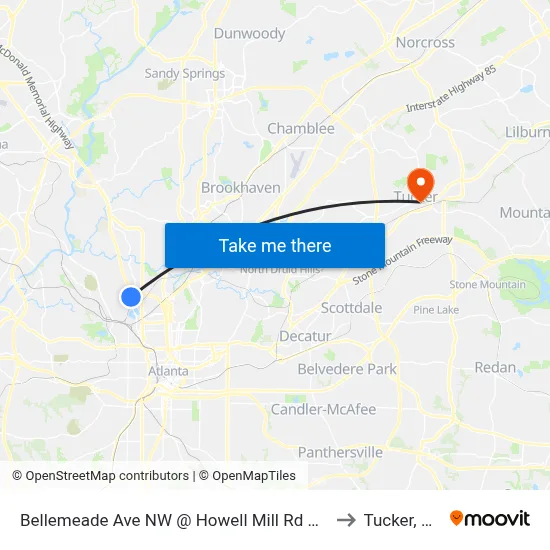 Bellemeade Ave NW @ Howell Mill Rd NW to Tucker, GA map