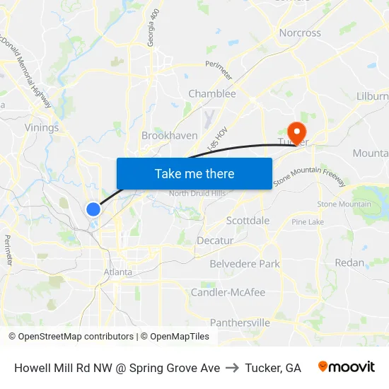 Howell Mill Rd NW @ Spring Grove Ave to Tucker, GA map