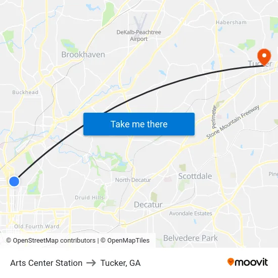 Arts Center Station to Tucker, GA map