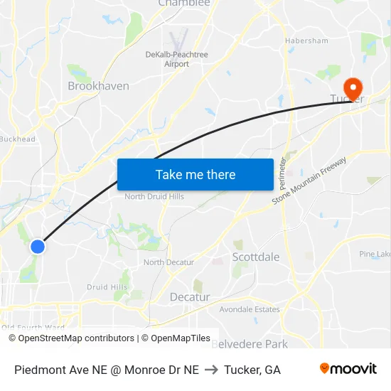 Piedmont Ave NE @ Monroe Dr NE to Tucker, GA map