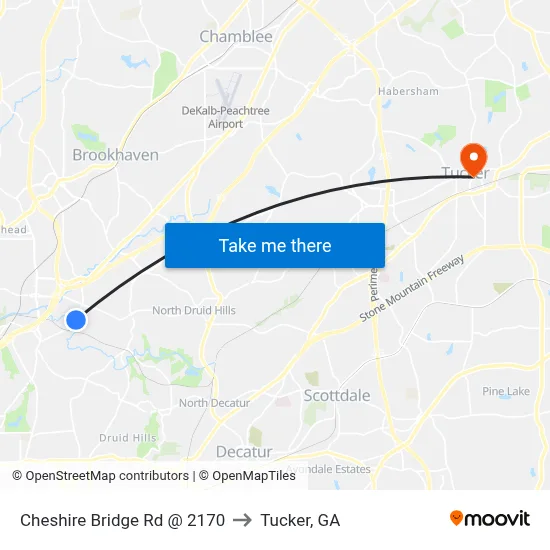Cheshire Bridge Rd @ 2170 to Tucker, GA map