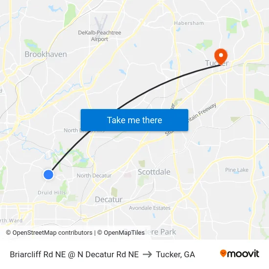 Briarcliff Rd NE @ N Decatur Rd NE to Tucker, GA map