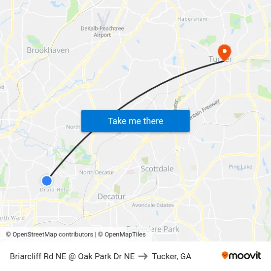Briarcliff Rd NE @ Oak Park Dr NE to Tucker, GA map