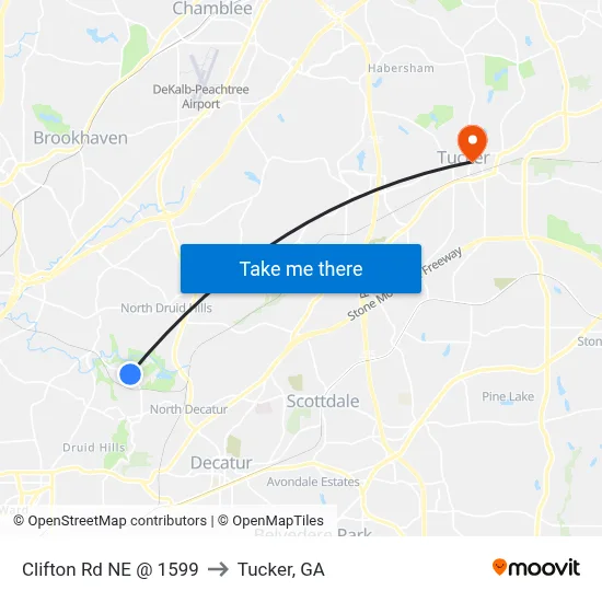 Clifton Rd NE @ 1599 to Tucker, GA map