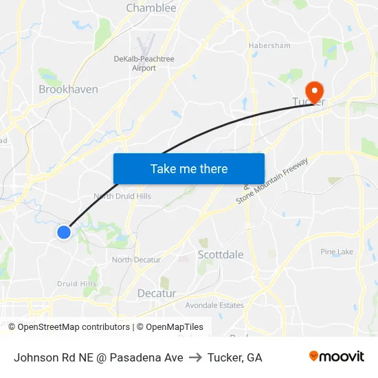 Johnson Rd NE @ Pasadena Ave to Tucker, GA map