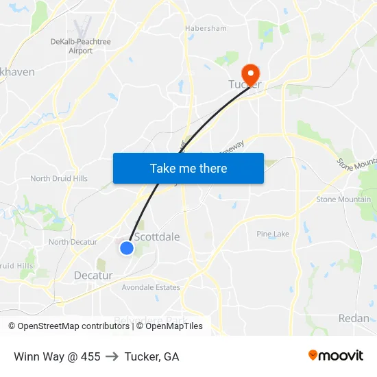 Winn Way @ 455 to Tucker, GA map