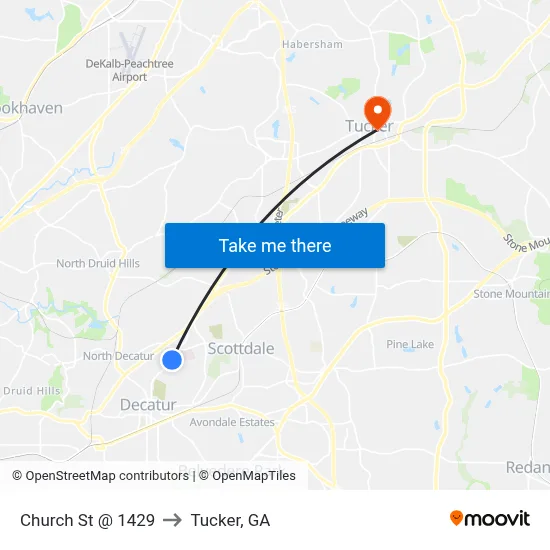 Church St @ 1429 to Tucker, GA map