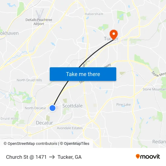 Church St @ 1471 to Tucker, GA map