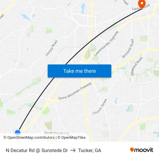 N Decatur Rd @ Sunstede Dr to Tucker, GA map