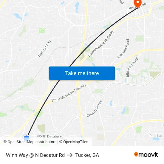 Winn Way @ N Decatur Rd to Tucker, GA map