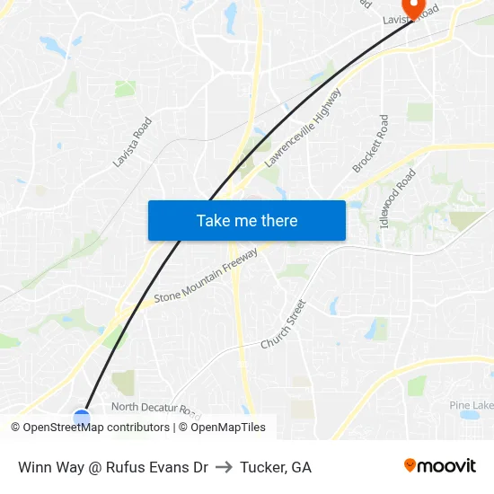 Winn Way @ Rufus Evans Dr to Tucker, GA map
