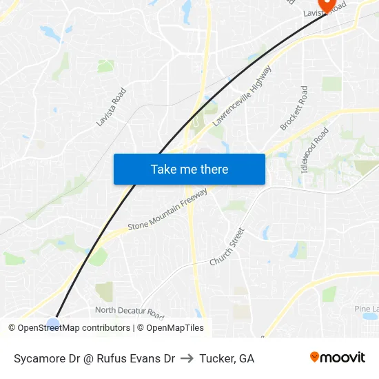 Sycamore Dr @ Rufus Evans Dr to Tucker, GA map