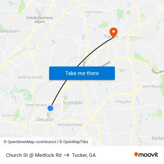 Church St @ Medlock Rd to Tucker, GA map