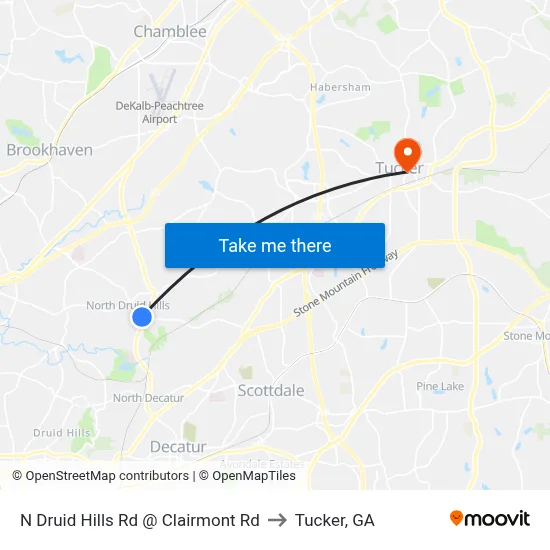 N Druid Hills Rd @ Clairmont Rd to Tucker, GA map