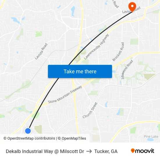 Dekalb Industrial Way @ Milscott Dr to Tucker, GA map